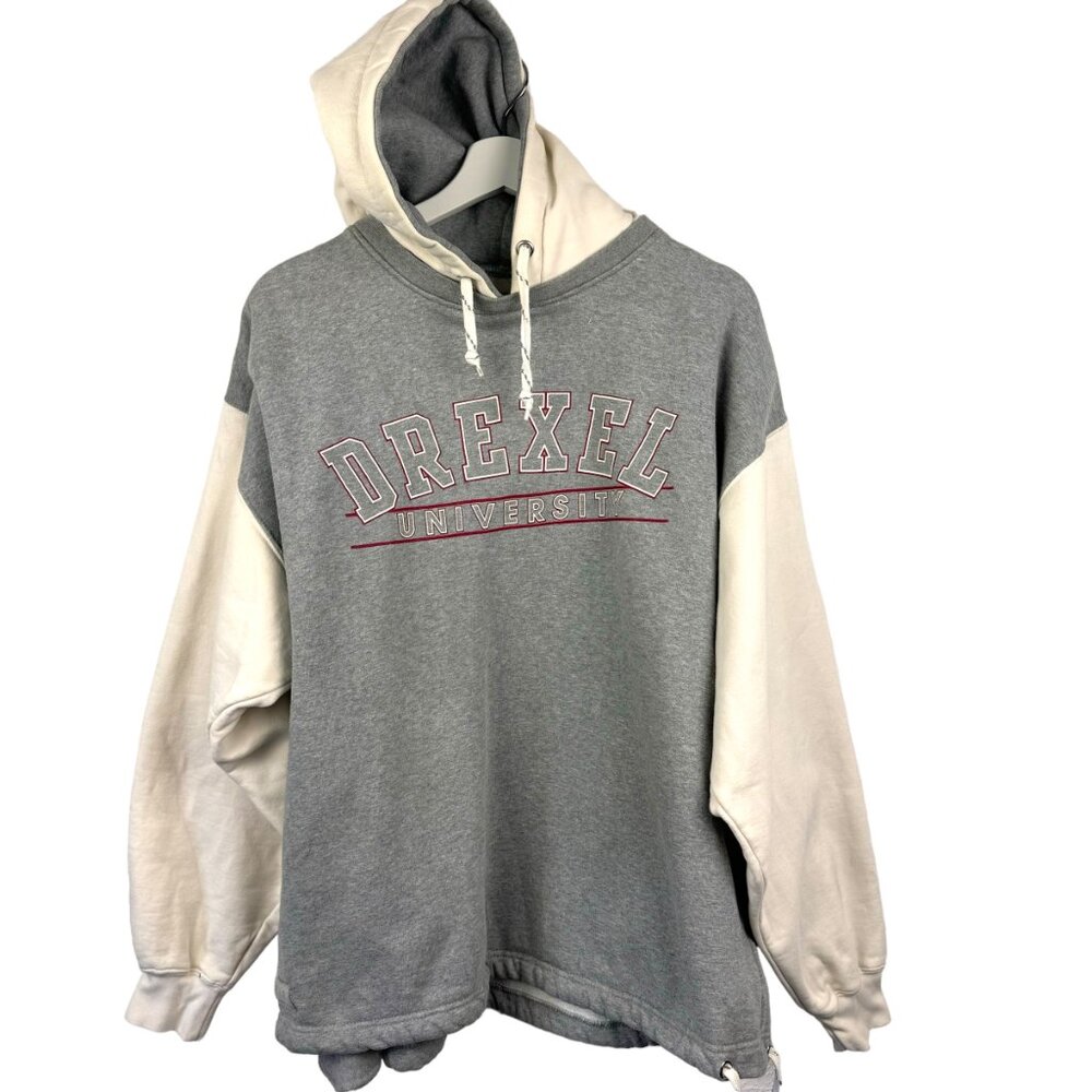 Drexel University Sweatshirt Unisex Large Gray Pullover Hoodie Drawstring Waist